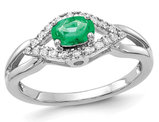 2/5 Carat (ctw) Emerald Ring in 14K White Gold with Diamonds 1/10 Carat (ctw) (SIZE 7)